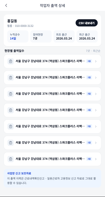 작업자 출역 상세
